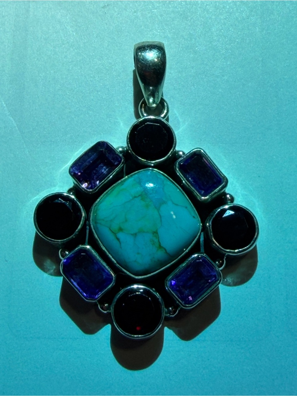 Turquoise and Deep Blue Multi-Stone Pendant. Sterling Silver